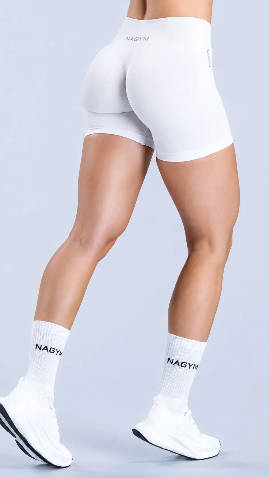 White NAGYM Contour Shorts, back view
