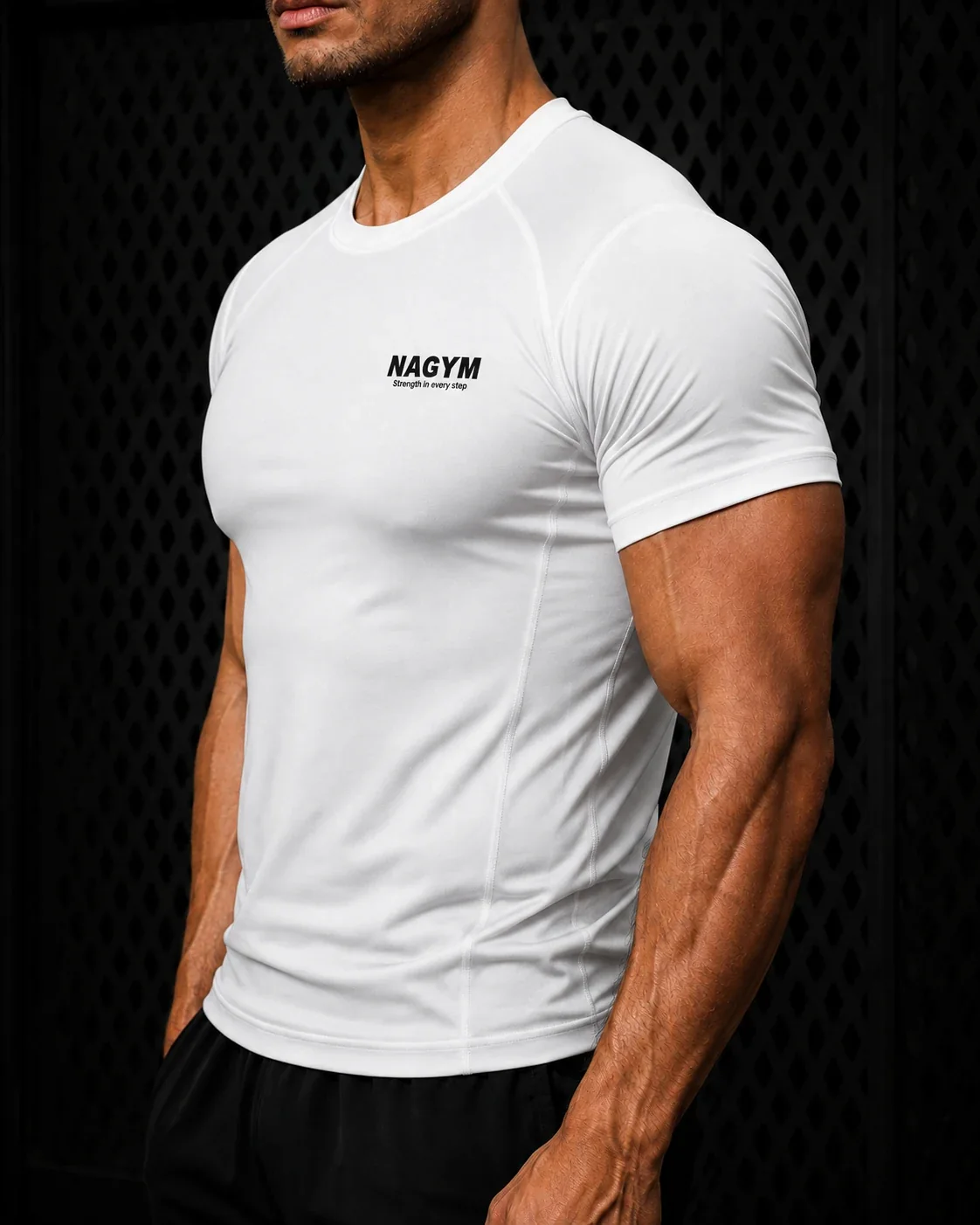 White NAGYM Compression Shirt, side view