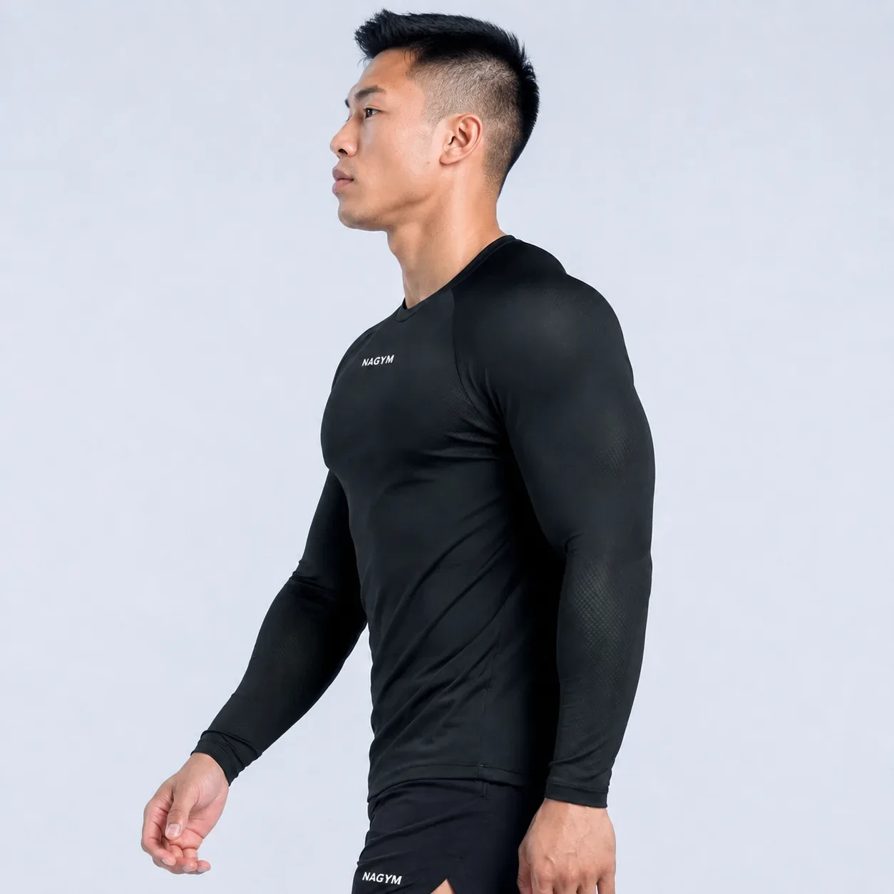 Black NAGYM Long Sleeve Compression Shirt, front view