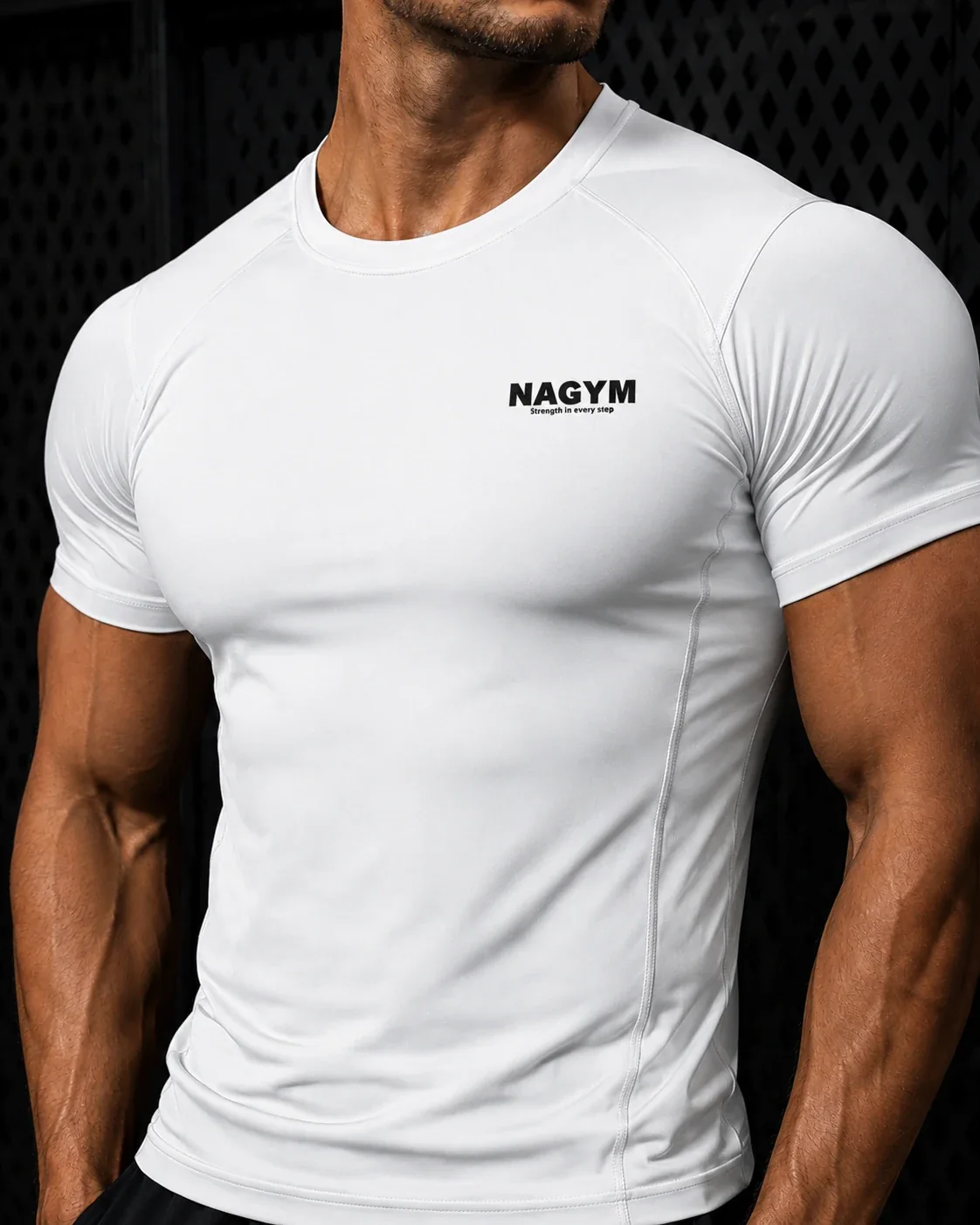 White NAGYM Compression Shirt, front view